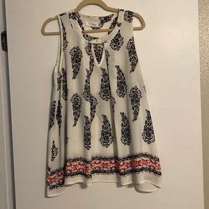 Ces Femme Sleeveless Cream Top with Black and Red Design